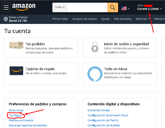 Configurar medio de pago Amazon